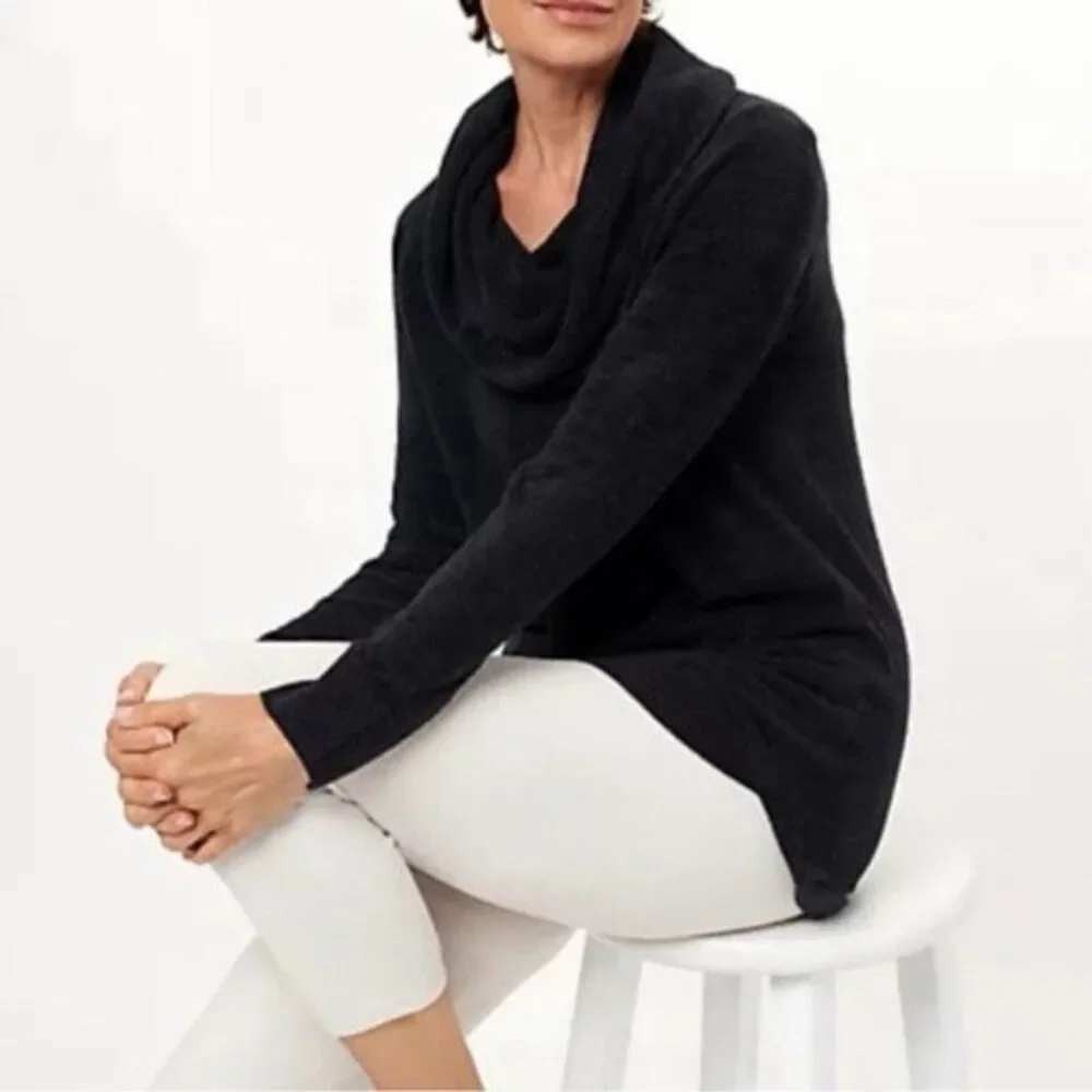 Barefoot‎ Dreams CozyChic Ultra Lite Cowl Neck Tunic Sweater Black 1X BDWCU20680